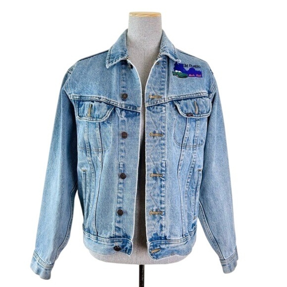 Vintage Lee Old Pueblo Miata‎ Club Denim Jacket Size Small Car Auto Light Wash